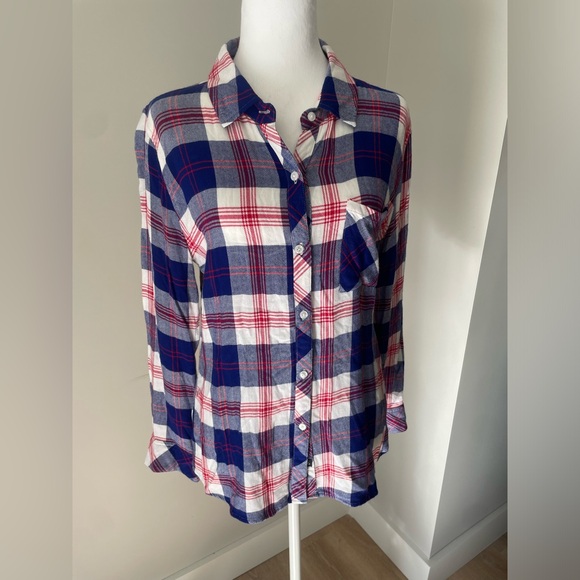 Rails Kendra Flannel Button Down Shirt M Red White Blue Plaid Top Soft Boho‎ - Picture 1 of 10